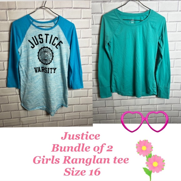 JUSTICE bundle of 2 long sleeve tees for girls/size 16 - Picture 1 of 13